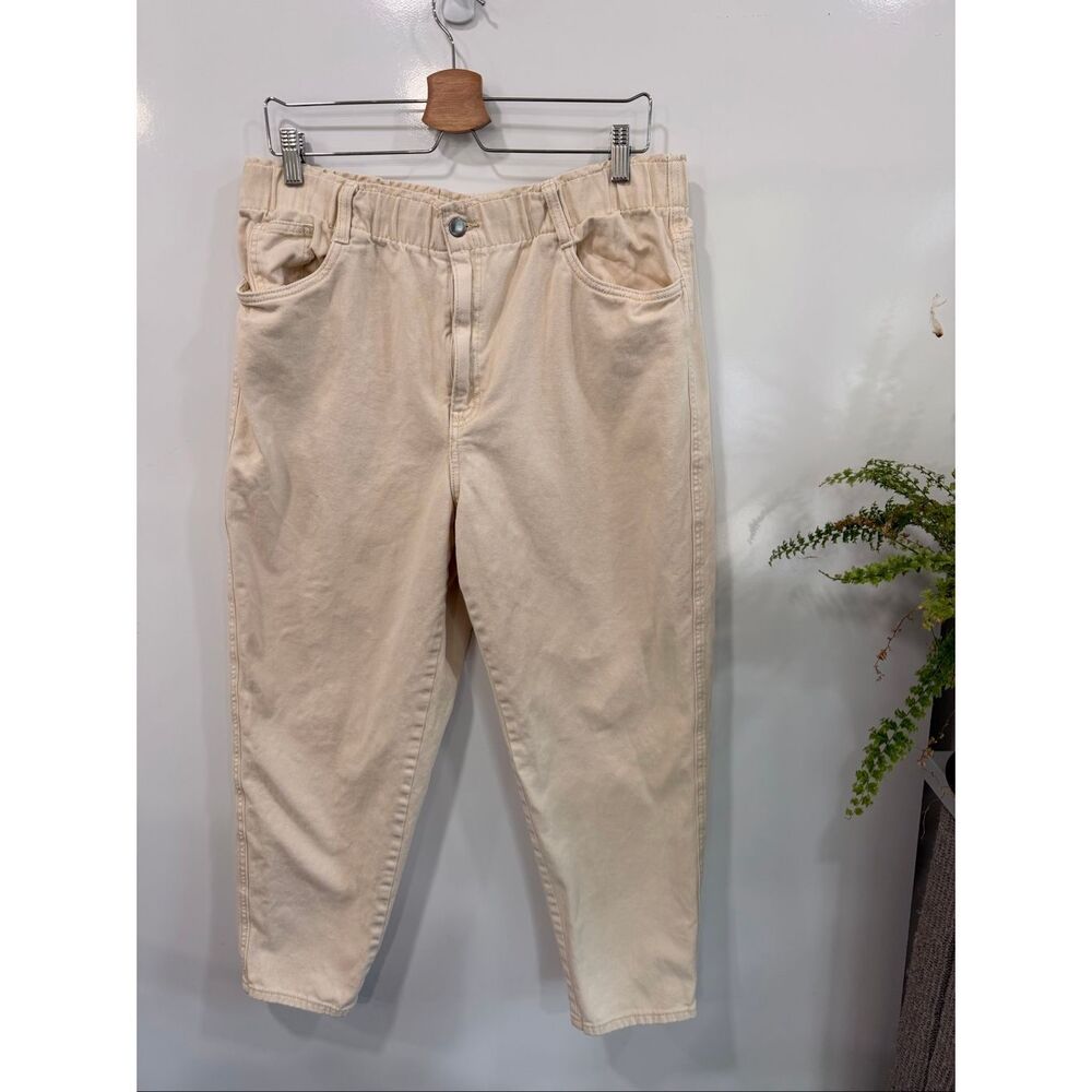 H&M Cream Relaxed Tapered Pants Cotton Sz 14
